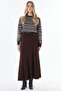 Knitted Skirt with Stitch Detail Dark Brown - 3
