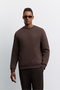 Men's Brown Crew Neck Injection Printed 3 Thread Raised Sweatshirt A62Y1291