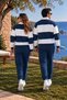 Balance Women's Men's Petrol Blue White Color Block Polo Collar Tracksuit Set Couple Combination - 4