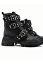 Women's Half Boots with Studded Stitched Sole, 5 cm Heel, 20 cm Length, Zippered Lace-Up Boots - Black - 2