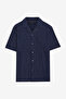 Short Sleeve Twill Navy Blue Striped Shirt - 3