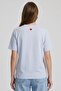 Women Round Neck Short Sleeve Embroidered T-Shirt, Light Blue - 4