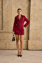 Women's Burgundy Padded Mini Jacket Dress with Ornamental Pockets