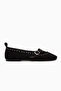 Nella Genuine Leather Black Buckle Square Toe Women's Ballerinas - 2