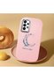 Samsung Galaxy A73 Compatible Shock-Absorbent Camera Protected Pink Silicone Case Moon and Star Pattern - 2