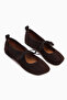 Ninva Genuine Leather Brown Bow Lace-Up Women's Ballerinas - 3