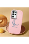 Samsung Galaxy S22 Ultra Compatible Shock-Absorbent Camera Protected Pink Silicone Case Moon and Star Pattern - 2