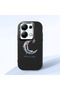 Redmi Note 13 Pro 4g Compatible Shock-Absorbing Camera Protected Black Silicone Case Moon and Star Pattern