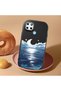 Realme C21Y/C25Y Compatible Shock-Absorbing Camera Protected Black Silicone Case the Moon Rising from the Sea - 2