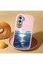 Pink Silicone Case Compatible with Oppo A5 4G/5G Shock Absorbing Camera Protection the Moon Rising from the Sea - 2
