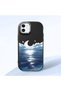 iPhone 12/12 Pro Compatible Shock-Absorbing Camera Protected Black Silicone Case Moon Rising from the Sea