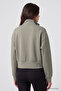 Dark Beige Stand Collar Standard Fit Crop Women's Sweatshirt - 97317 - 5
