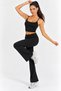 Women's Black Strappy Crop Top and Spanish Flare Pants Sports Set