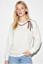 Women's White Gilded Printed Modal Oversize Sweatshirt with Chain and Scarf Detail 2266 60286477 - 3