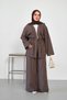 Women's Elastic Waist Front Tie Striped Pants Kimono Set Brown
