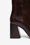 Bitter Brown Shiny Pointed Toe Thick Heeled Zippered Boots - 6