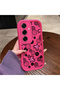 Samsung Galaxy S25 Plus Compatible Pink Red Silicone Flower and Butterfly Pattern Case Shockproof Camera Protection
