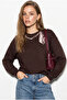 Women's Bitter Brown Gilded Printed Modal Oversize Sweatshirt with Chain and Scarf Detail 2266 60286477