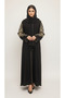 Jet Black Floral Embroidered Abaya | Rizqé Luxury Gold Vine Hand-Work Modest Abaya