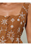 Brown Schiffli Details Sleeveless Peplum Blouse - 4