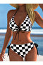Multi Checkerboard Triangle Halter Bikini Set - 2