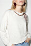 Women's White Gilded Printed Modal Oversize Sweatshirt with Chain and Scarf Detail 2266 60286477 - 5