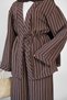 Women's Elastic Waist Front Tie Striped Pants Kimono Set Brown - 5