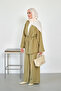 Women's Elastic Waist Front Tie Striped Pants Kimono Set Oil Green - 4