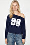 Women's Navy Blue 98 Printed Boat Neck Modal Blouse 6200 60286476 - 2