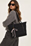 Women's Black Quilted Stitched Waterproof Fluffy Fabric Large Size Shopper Bag Parma - 2