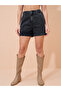 Black Solid Washed Denim Shorts - 2
