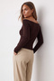 Women's brown boat neck crospan wool blend knit blouse alc-x15766 - 5