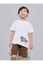 Boys White Graphic Print T-Shirt and Brown Cargo Shorts Set - 2