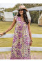 Floral A-Line Ankle Length Dress with Short Sleeves