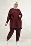 67075 Plus Size Skirt and Piece Detailed Modal Pants Set - Burgundy