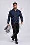 Men's Plus Size Long Sleeve Navy Blue Polo Collar T-Shirt - 3