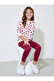 Girls White All Over Print Sweatshirt and Burgundy Solid Leggings Set