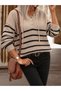 Sçlk Women's Striped Hooded Button Detailed Loose Knit Sweater - 6