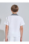 Teen Boys Off White Graphic Print Contrast Collar Short Sleeves Shirt - 4