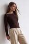 Women's brown boat neck crospan wool blend knit blouse alc-x15766