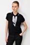 Women's Short-Sleeved Knitwear Sweater with Scarf Collar 10336 Black - 2