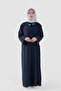 Striped Textured Tensel Abaya Navy Blue