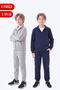 Boy's 3 Thread Plain Basic Zippered Stand Collar Double Pocket 2-Piece Tracksuit Set 4 Pieces