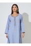 Blue Long Sleeves Round Neck Jalabiya with Gold Embroidery - 2