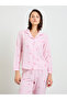 Pink Striped Bow Print Pajama Set with Long Sleeve and Straight Leg - 2