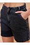 Black Solid Washed Denim Shorts - 4