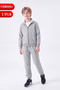 Boy's 3 Thread Plain Basic Zippered Stand Collar Double Pocket Tracksuit Set