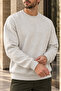 Men's Crew Neck Oversize Basic Sweatshirt with Stitching Detail - Snow Melange