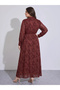 Plus Size Burgundy Tie-Up Waist Jacquard A-Line Maxi Dress - 4