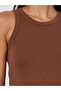Brown Solid Round Neck Fitted Tank Top - 5